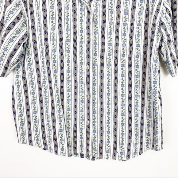 Vintage | Zig Zag | Floral Stripe Short Sleeve Button Front Shirt Size M - Picture 3 of 7